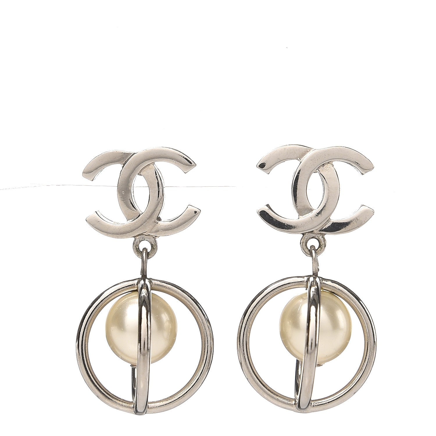 Chanel Pearl CC Drop Earrings Silver 1 of 4
