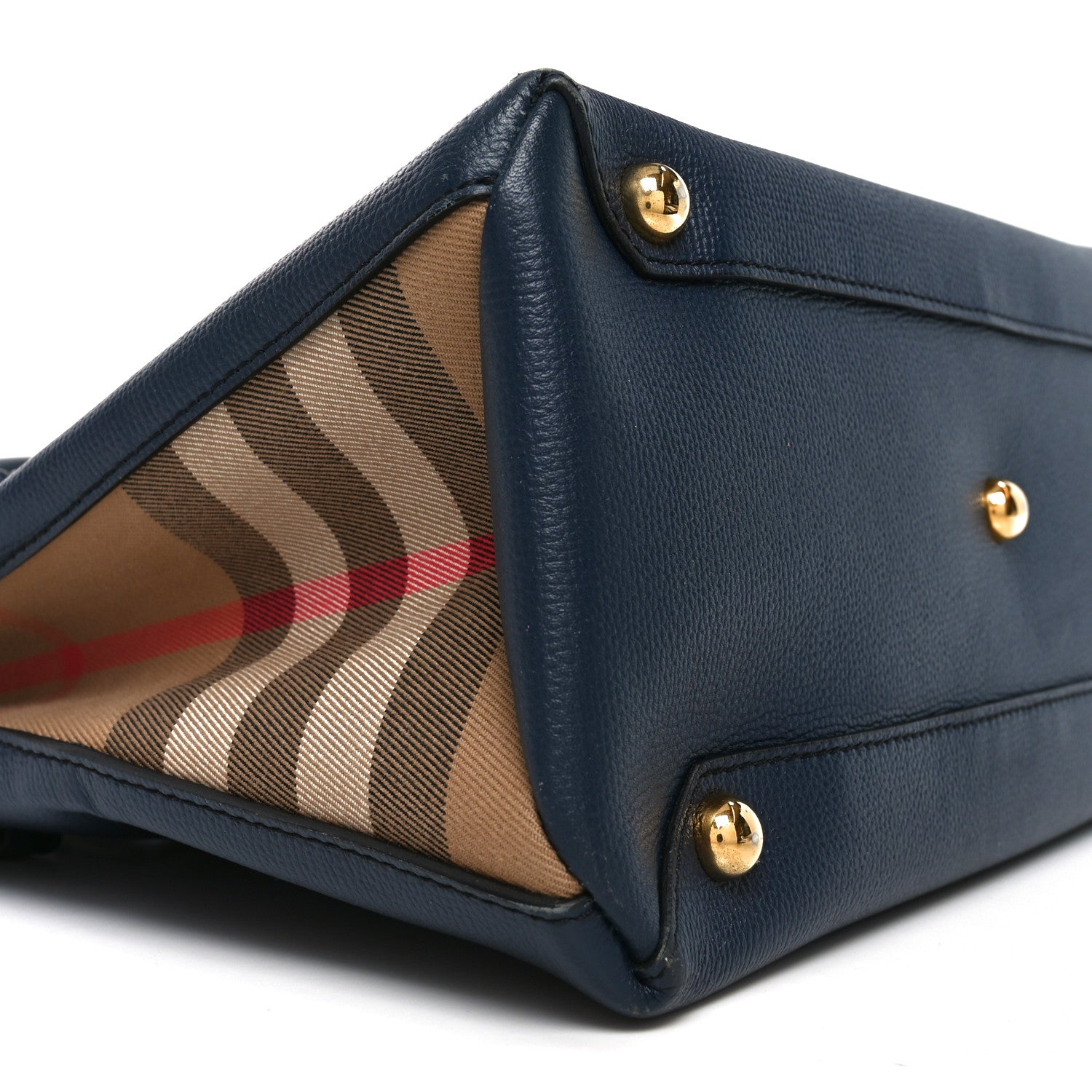 Burberry Derby Calfskin House Check Medium Banner Tote Ink Blue 9 of 10