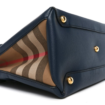 Burberry Derby Calfskin House Check Medium Banner Tote Ink Blue 9 of 10