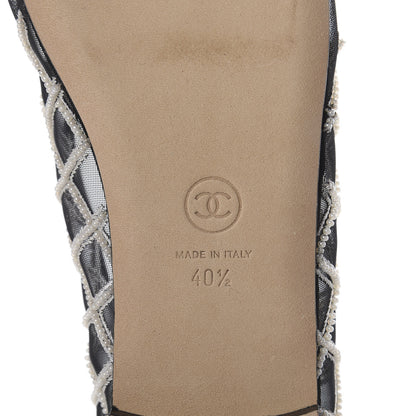 Chanel Mesh Pearl Grosgrain Cap Toe CC Loafers 40.5 Black Ivory 6 of 7