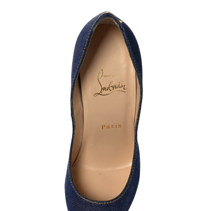 Christian Louboutin Denim Lady Peep Spikes 150 Pumps 37.5 Blue Arancio 7 of 9