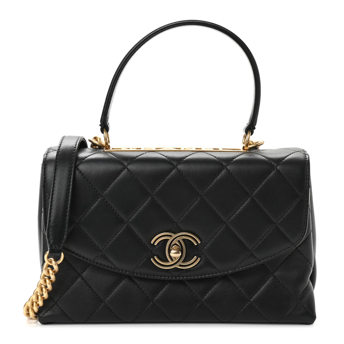 Lambskin Quilted Medium Trendy Spirit Top Handle Bag Black