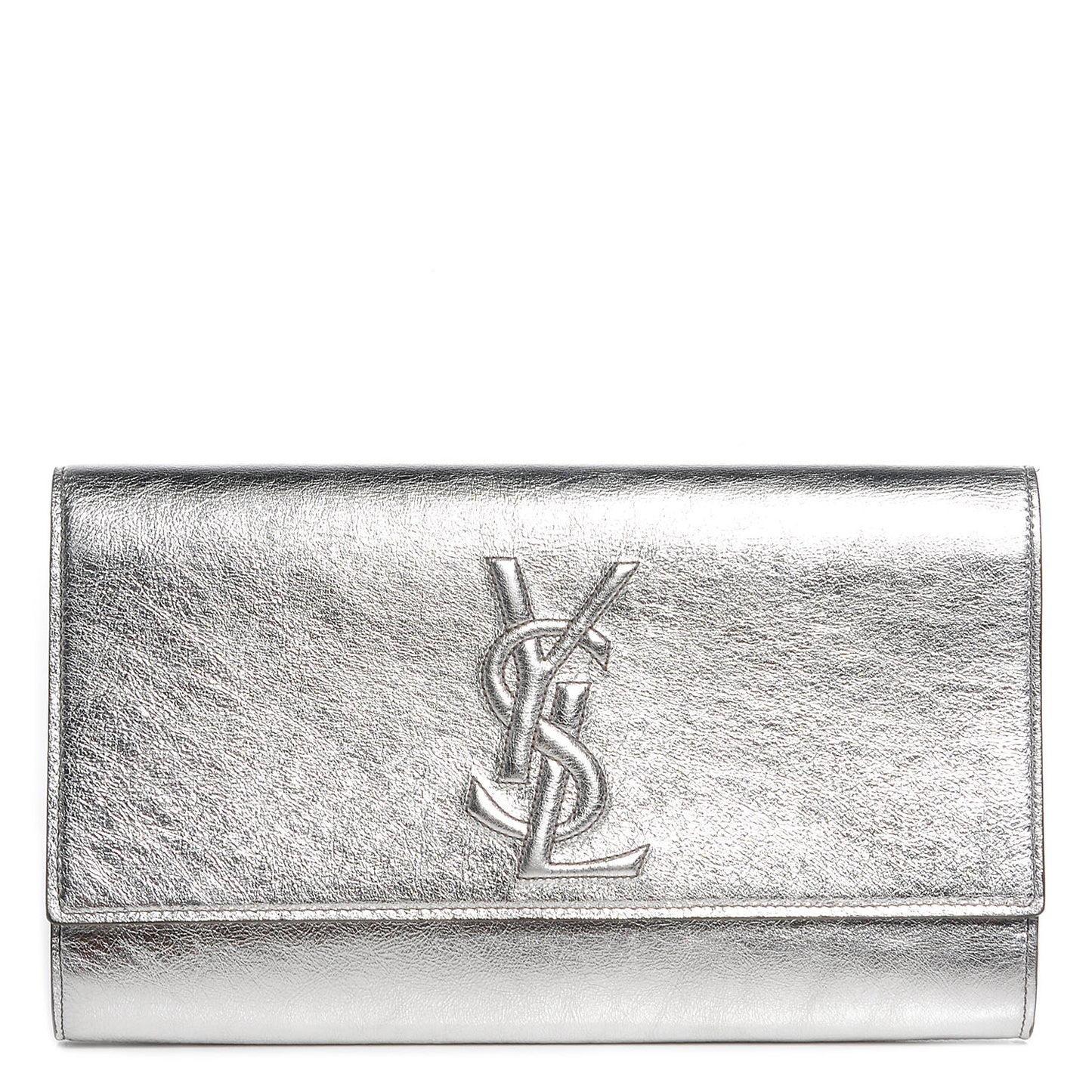 Metallic Leather Large Belle De Jour Clutch Silver