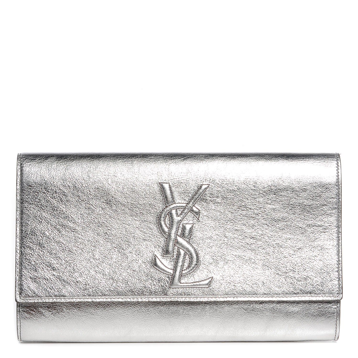 Saint Laurent Metallic Leather Large Belle De Jour Clutch Silver 1 of 7