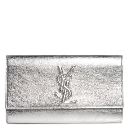 Saint Laurent Metallic Leather Large Belle De Jour Clutch Silver 1 of 7