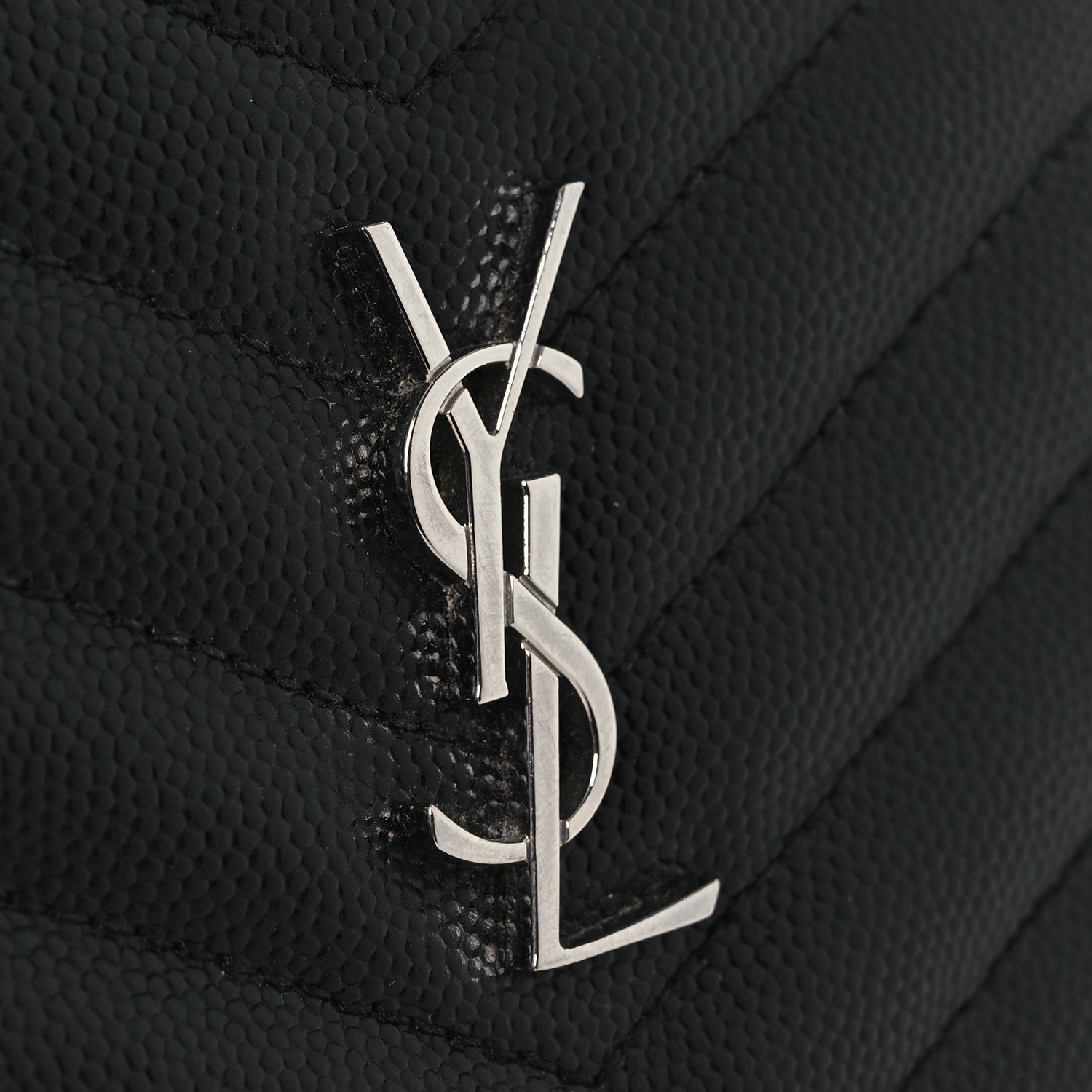 Saint Laurent Grain De Poudre Matelasse Chevron Monogram Zipped Two-Part Wallet Black 8 of 10