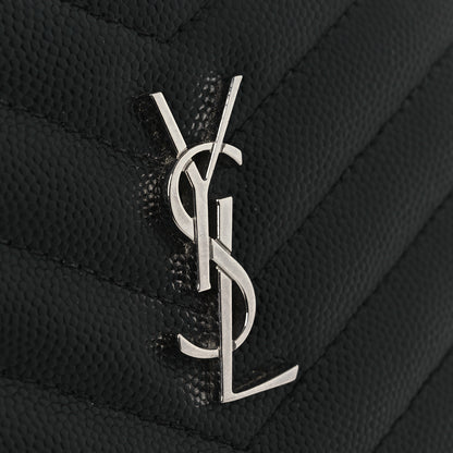 Saint Laurent Grain De Poudre Matelasse Chevron Monogram Zipped Two-Part Wallet Black 8 of 10