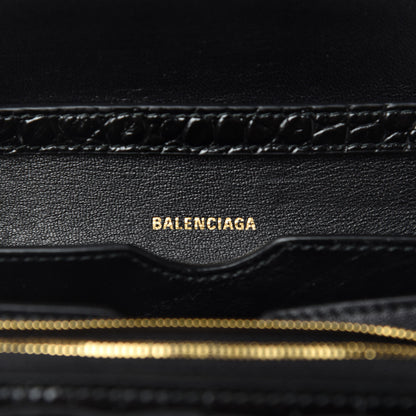 Balenciaga Shiny Calfskin Crocodile Embossed Small B Bag Black 8 of 10