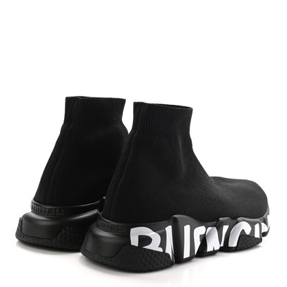 Balenciaga Neoprene Knit Womens Speed Graffiti Sneakers 36 Black White 4 of 10