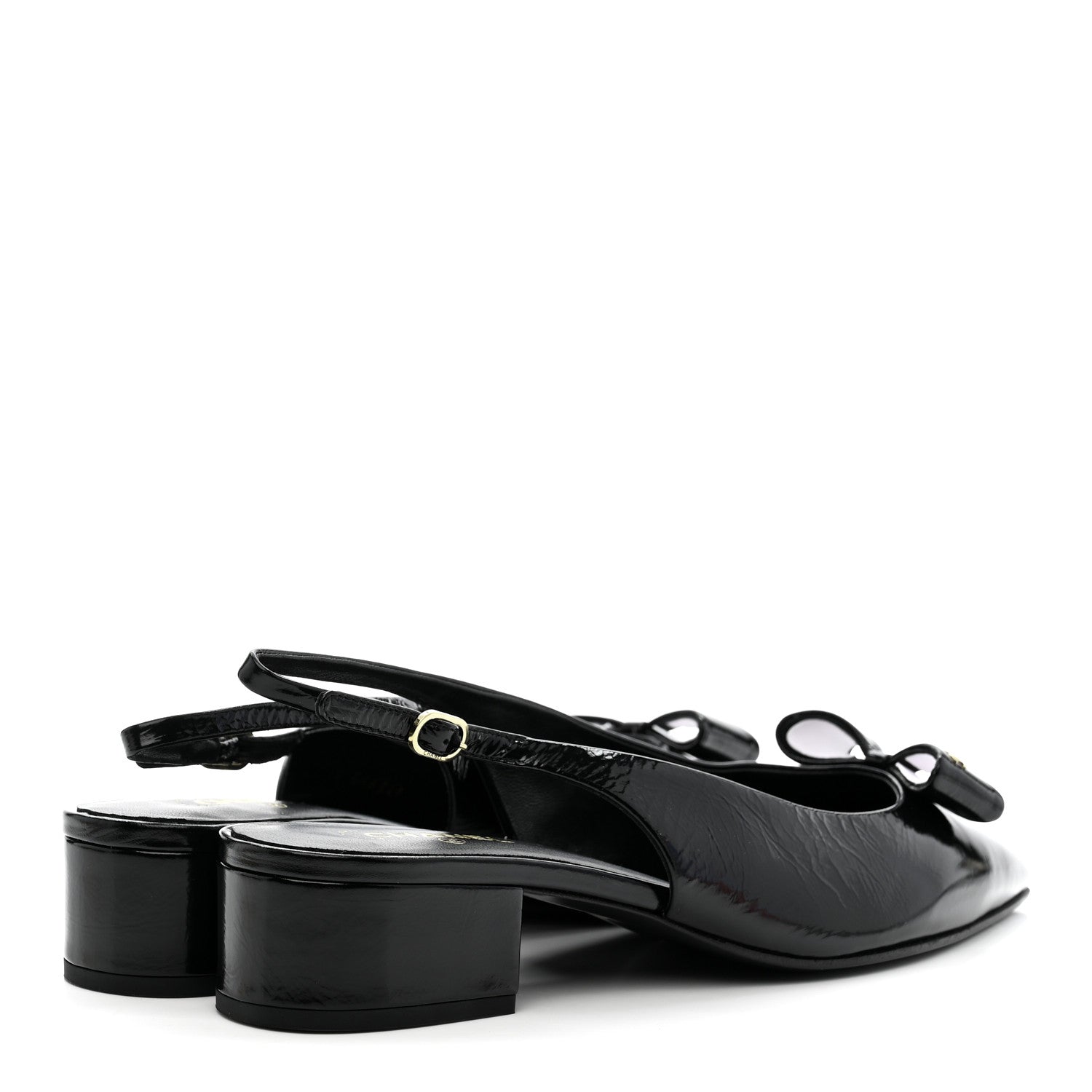 Chanel Crumpled Patent Calfskin CC Bow Slingback Pumps 38.5 Black 5 of 11