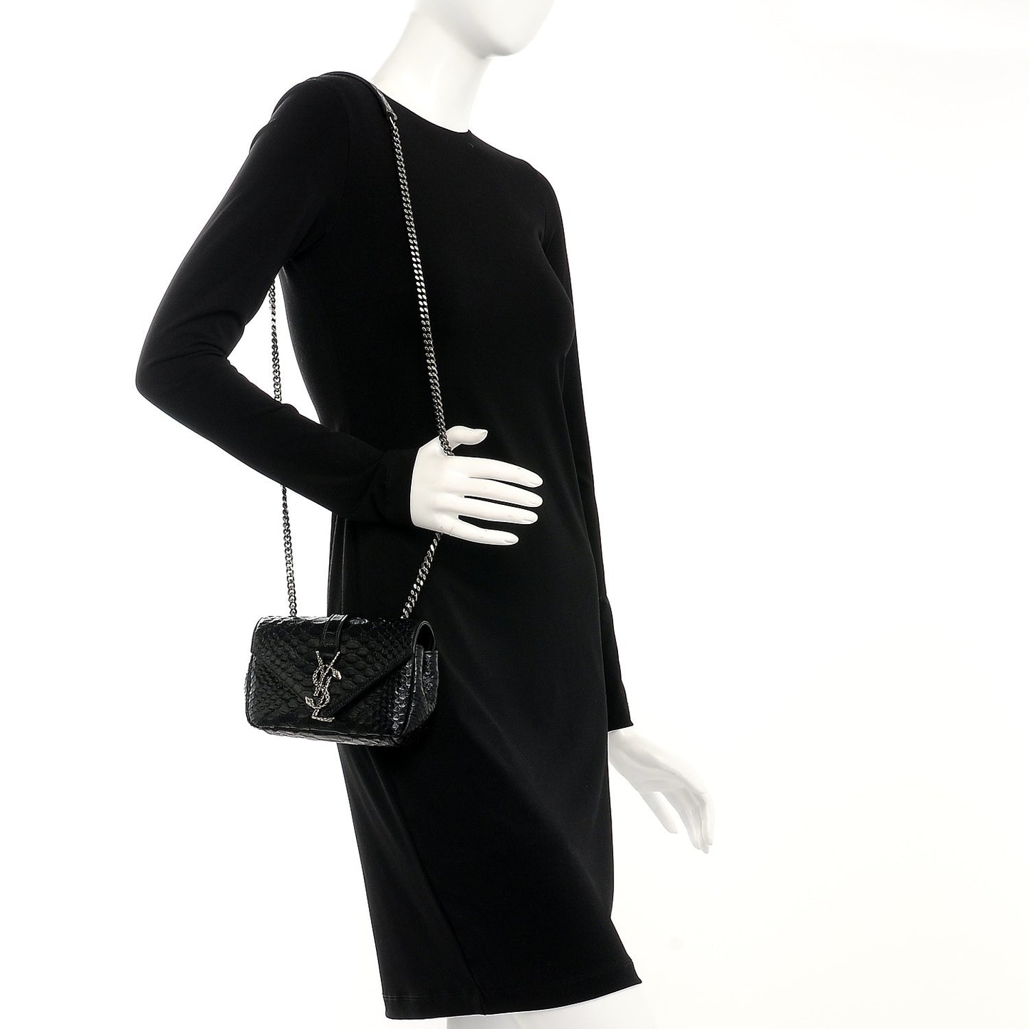 Python Calfskin Embossed Monogram Classic Baby Chain Bag Black