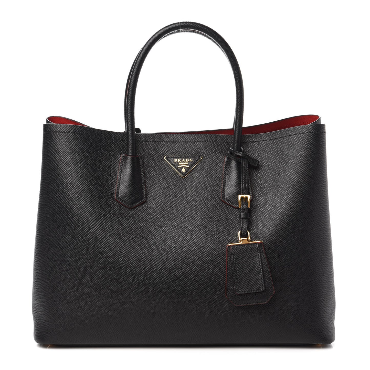 Saffiano Cuir Large Double Bag Black Fuoco