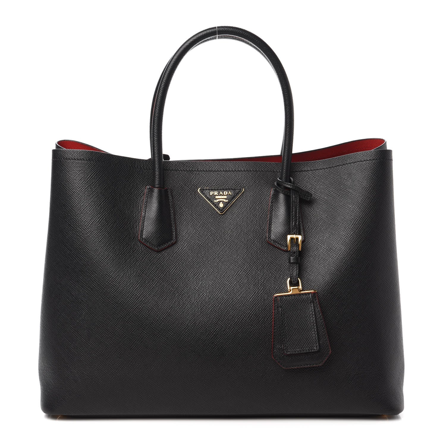 Prada Saffiano Cuir Large Double Bag Black Fuoco 1 of 9