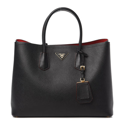 Prada Saffiano Cuir Large Double Bag Black Fuoco 1 of 9