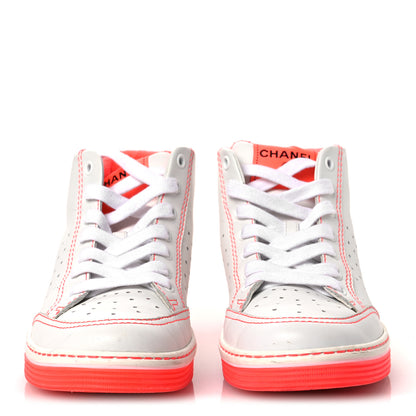 Chanel Calfskin Womens Logo High Top Sneakers 38 White Pink 3 of 12