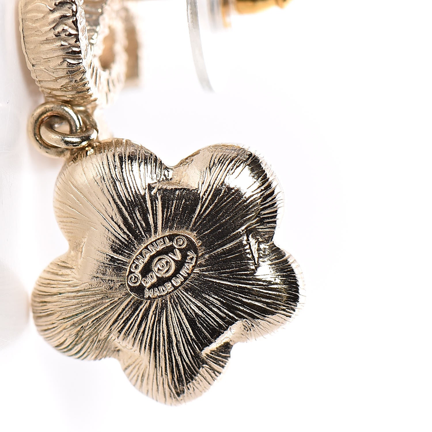 Chanel Pearl Camellia CC Drop Earrings Gold 4 of 4