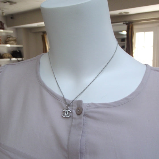 Chanel Crystal CC Necklace Silver 2 of 5