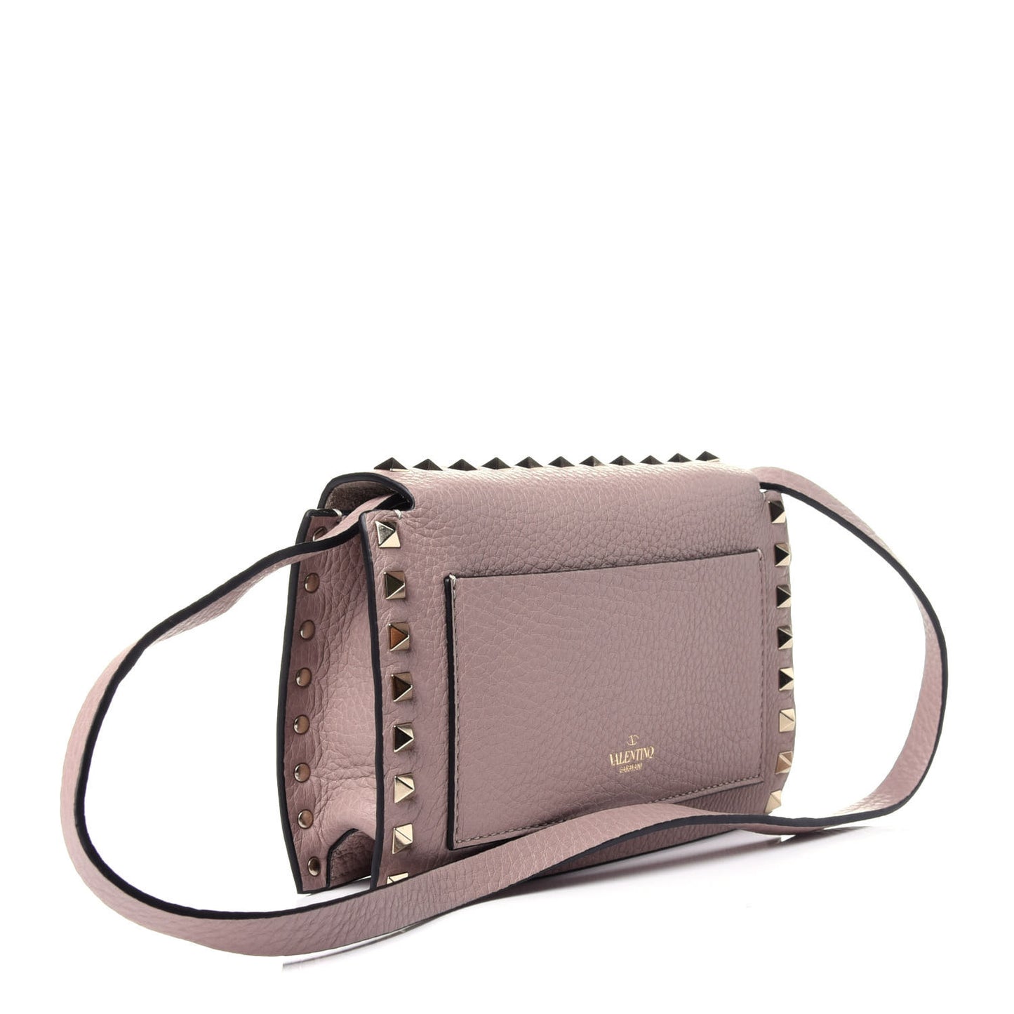 Pebbled Calfskin Small Rockstud Overlay Flap Shoulder Bag Poudre