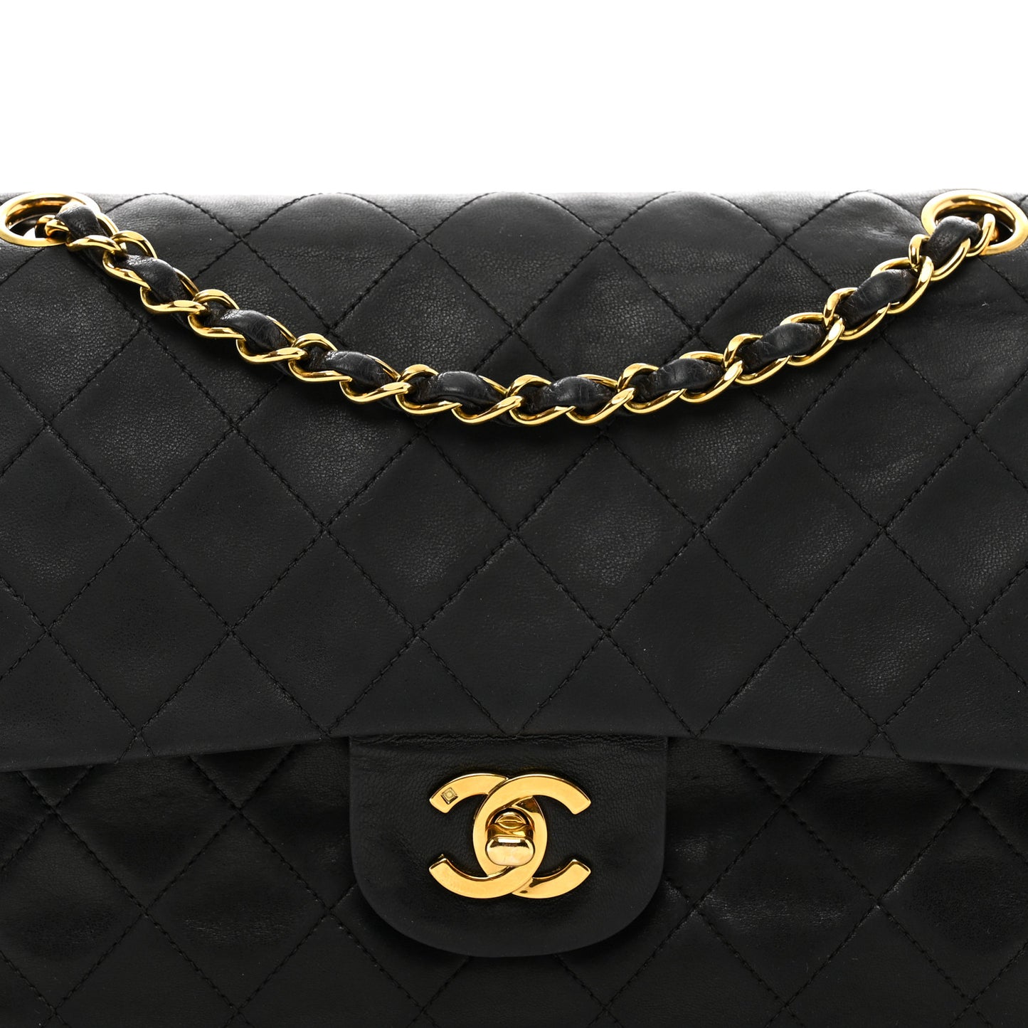 Lambskin Quilted Medium Double Flap Black