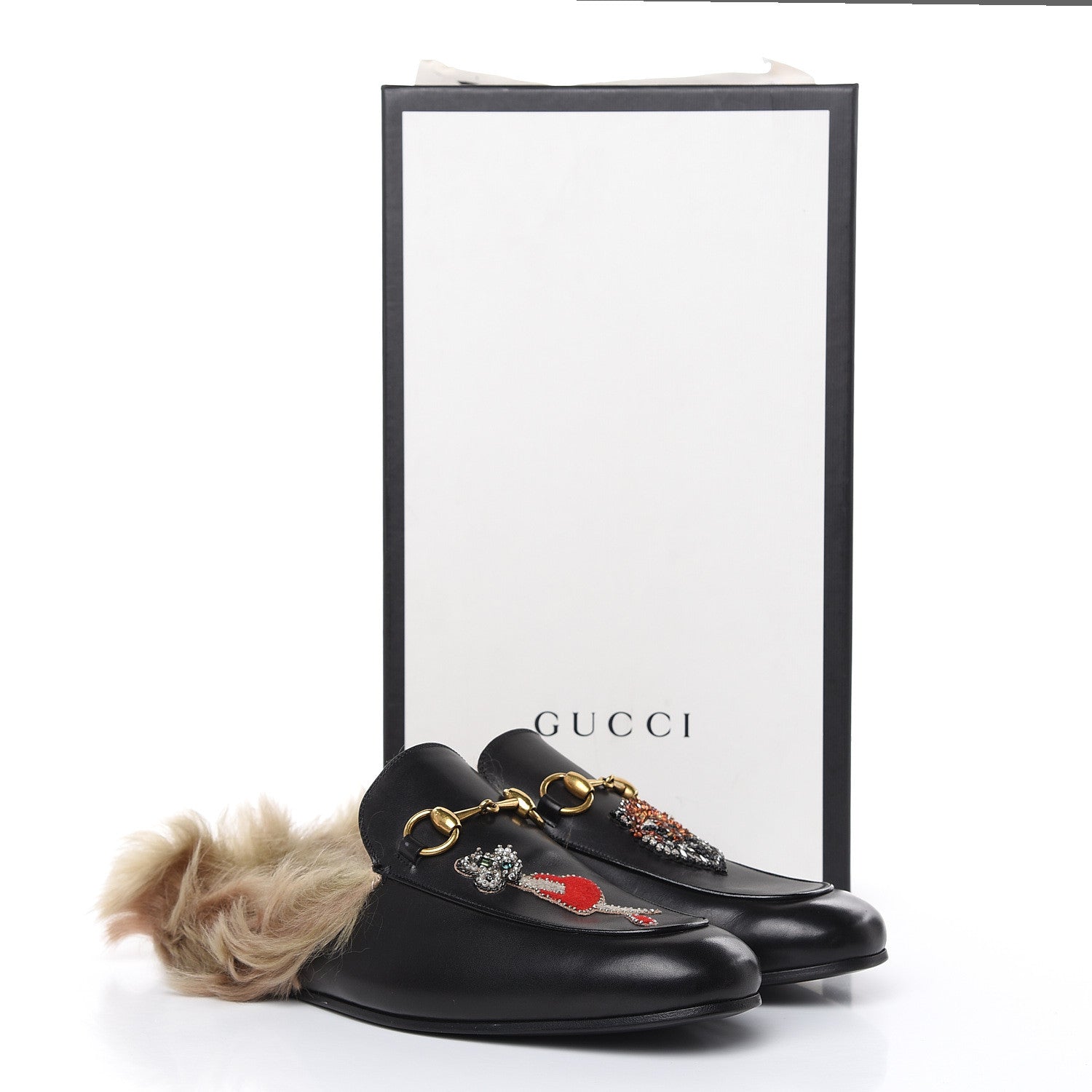 Gucci Calfskin Fur Crystal Tiger Embroidered Mens Princetown Slippers 8 Black 11 of 11