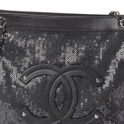 Chanel Calfskin Mesh Hidden Sequin CC Tote Black 8 of 10