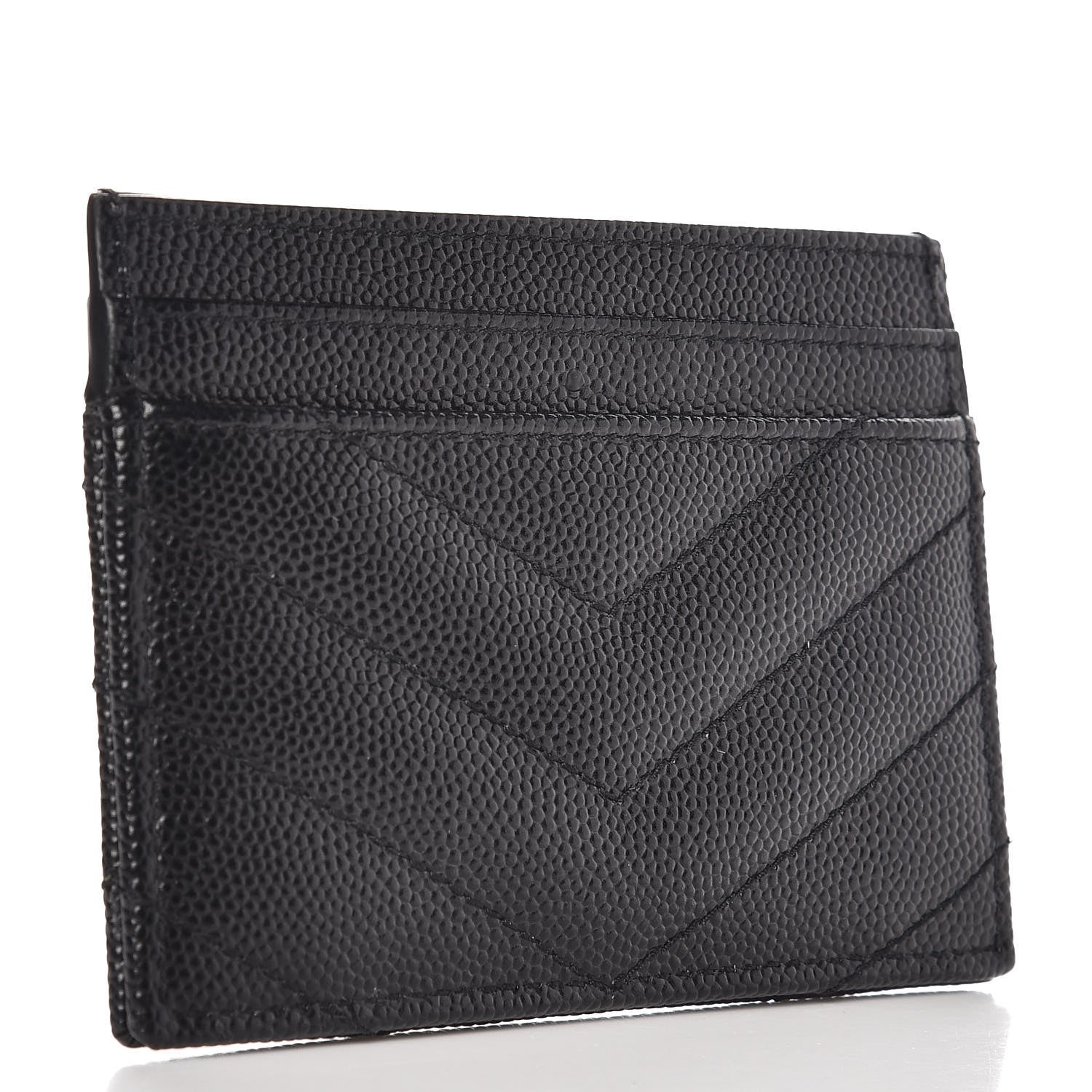 Saint Laurent Grain De Poudre Matelasse Chevron Monogram Credit Card Case Black 3 of 8