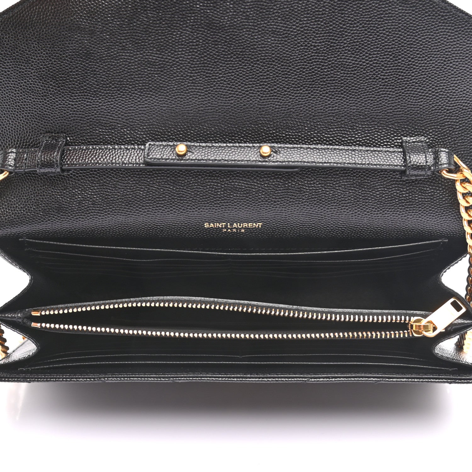 Saint Laurent Grain De Poudre Matelasse Chevron Monogram Chain Wallet Black 5 of 8