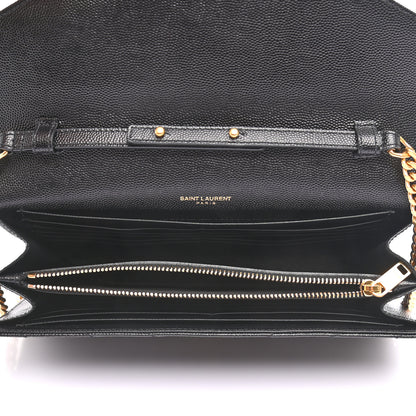 Saint Laurent Grain De Poudre Matelasse Chevron Monogram Chain Wallet Black 5 of 8