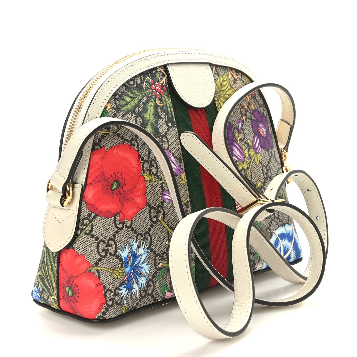 GG Supreme Monogram Flora Web GG Small Ophidia Dome Shoulder Bag White