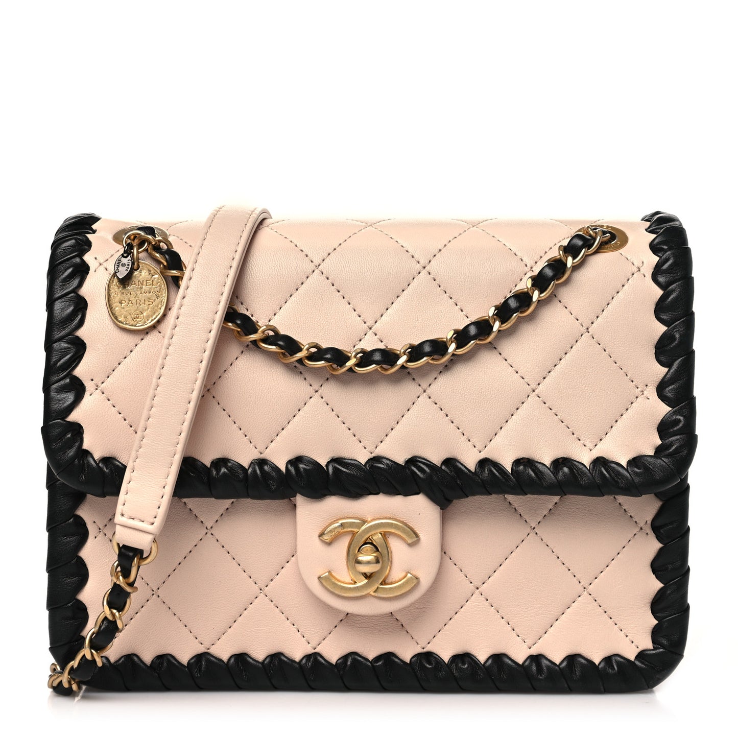 Braided Calfskin My Own Frame Flap Light Beige Black