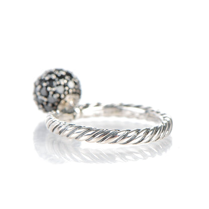 David Yurman Sterling Silver Black Diamond 8mm Element Ball Ring 51.5 6 3 of 4