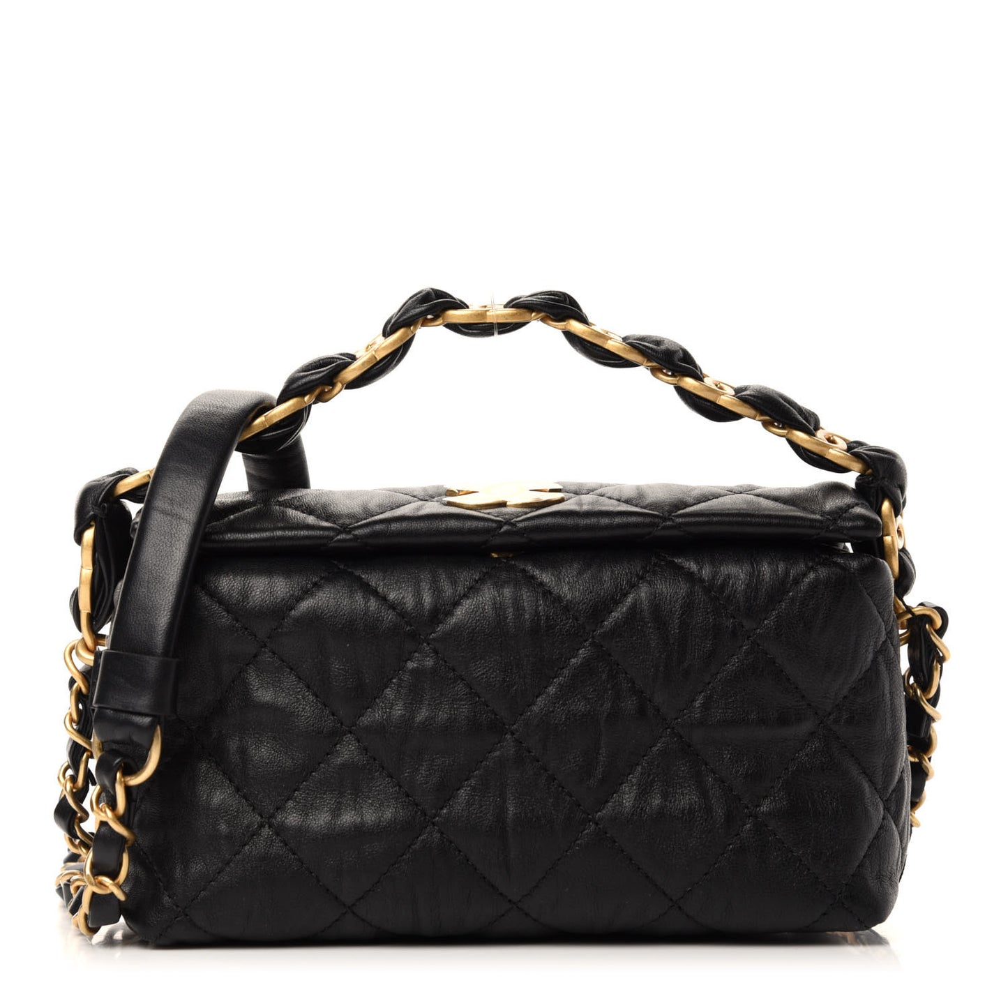 Crumpled Lambskin Quilted Small CC Links Shoulder Bag Black