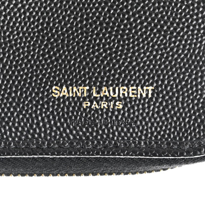 Saint Laurent Grain De Poudre Matelasse Chevron Monogram Compact Zip Around Wallet Black 7 of 9