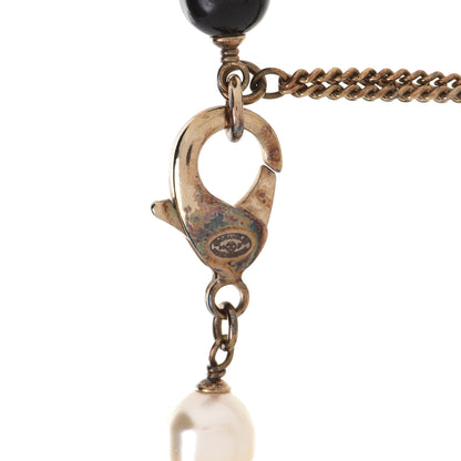 Chanel Pearl Bead Enamel CC Long Necklace Black Light Gold 5 of 6