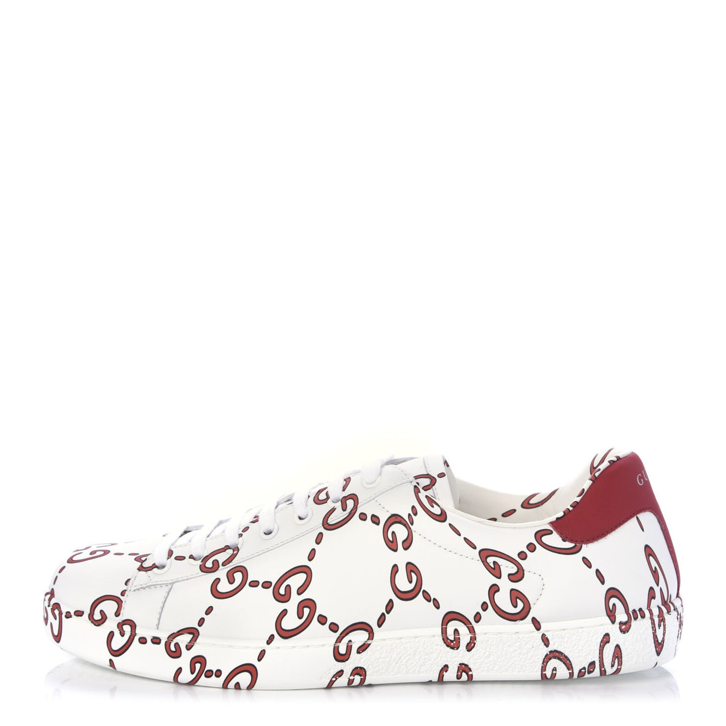 Calfskin GucciGhost Print Mens Ace Sneakers 9 White Hibiscus Red