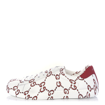 Gucci Calfskin GucciGhost Print Mens Ace Sneakers 9 White Hibiscus Red 1 of 12