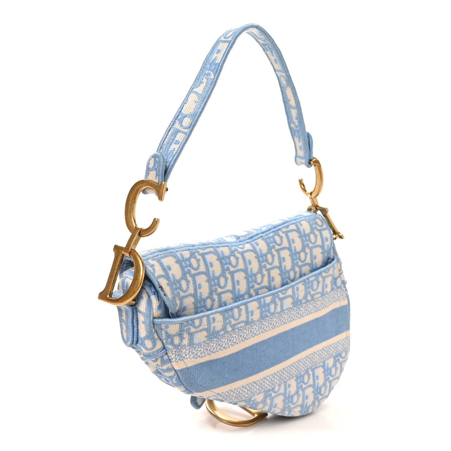 Oblique Embroidered Saddle Bag Cornflower Blue