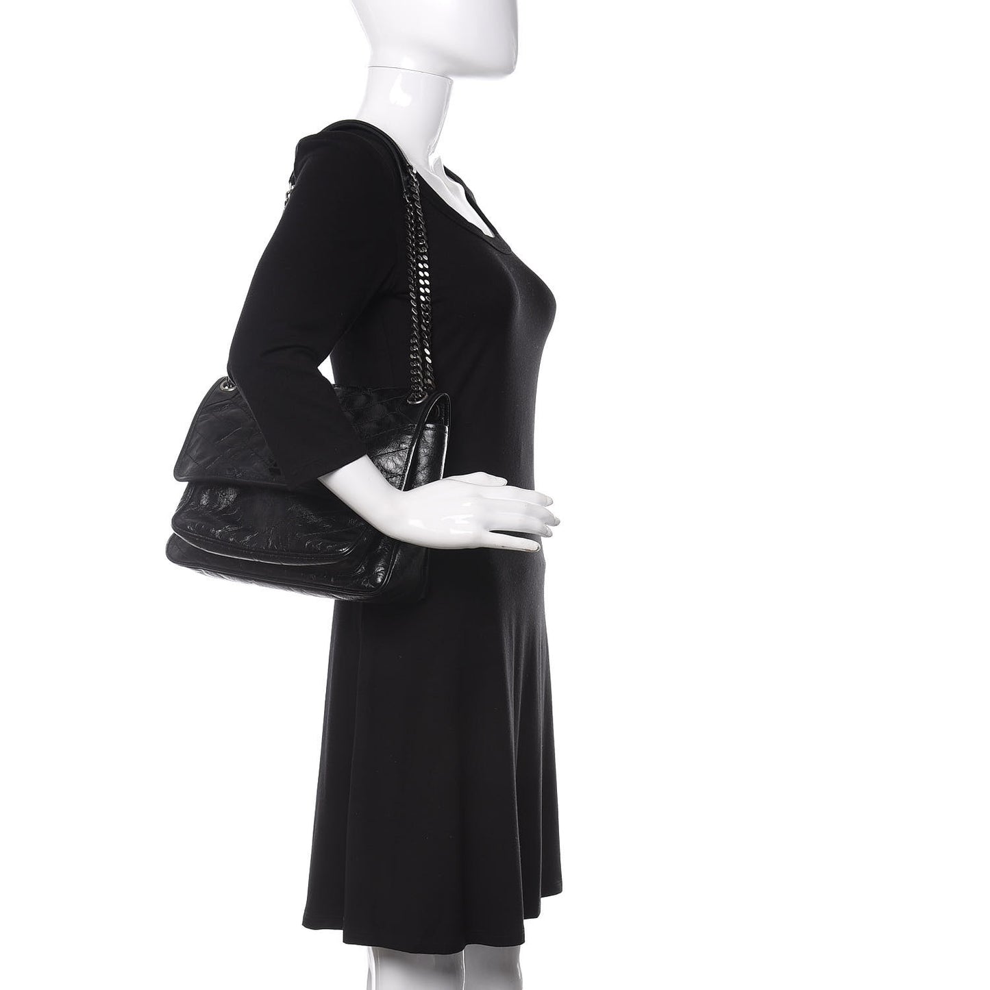 Crinkled Calfskin Matelasse Monogram Medium Niki Chain Satchel Black