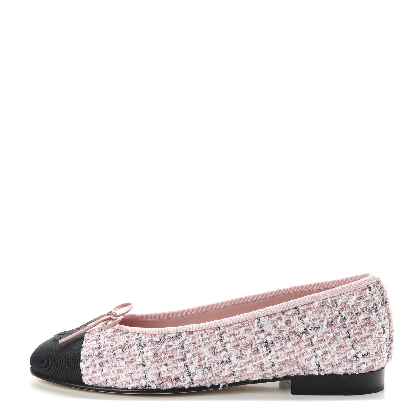 Tweed Cap Toe Ballerina Flats 37.5 Pink Black