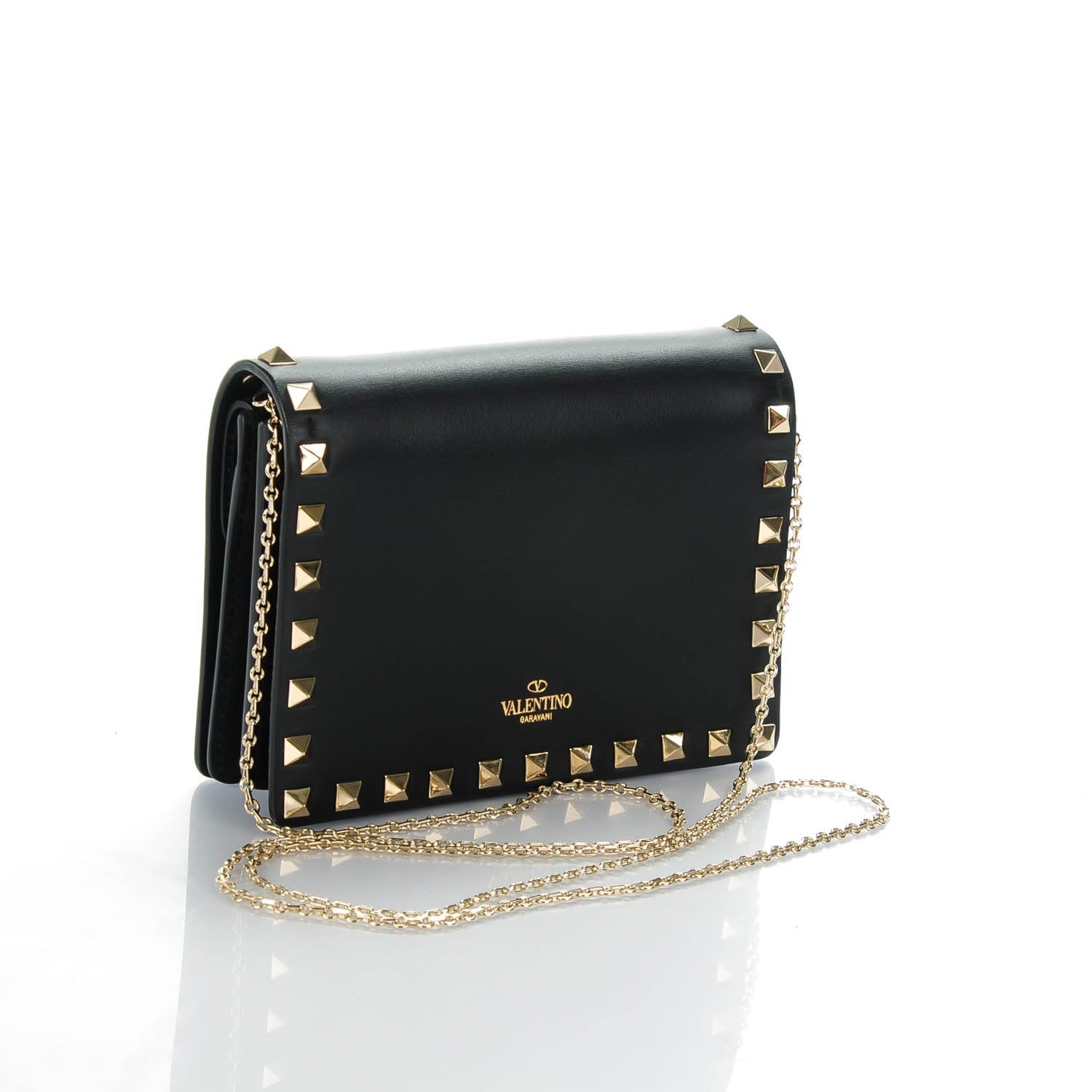 Valentino Garavani Calfskin Rockstud Wallet on Chain Black 5 of 8