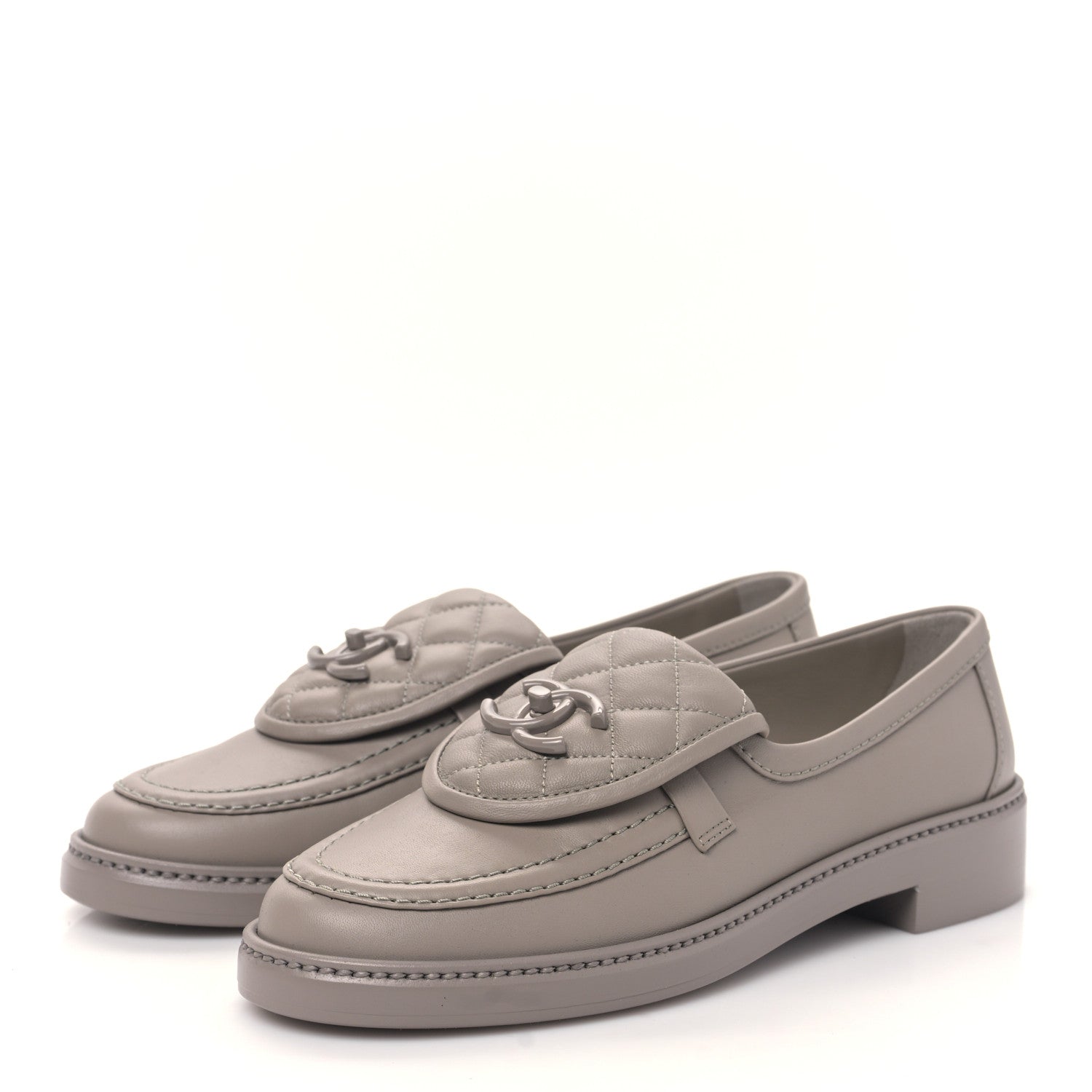 Chanel Lambskin Quilted CC Turnlock Moccasins 37.5 Grey 3 of 8