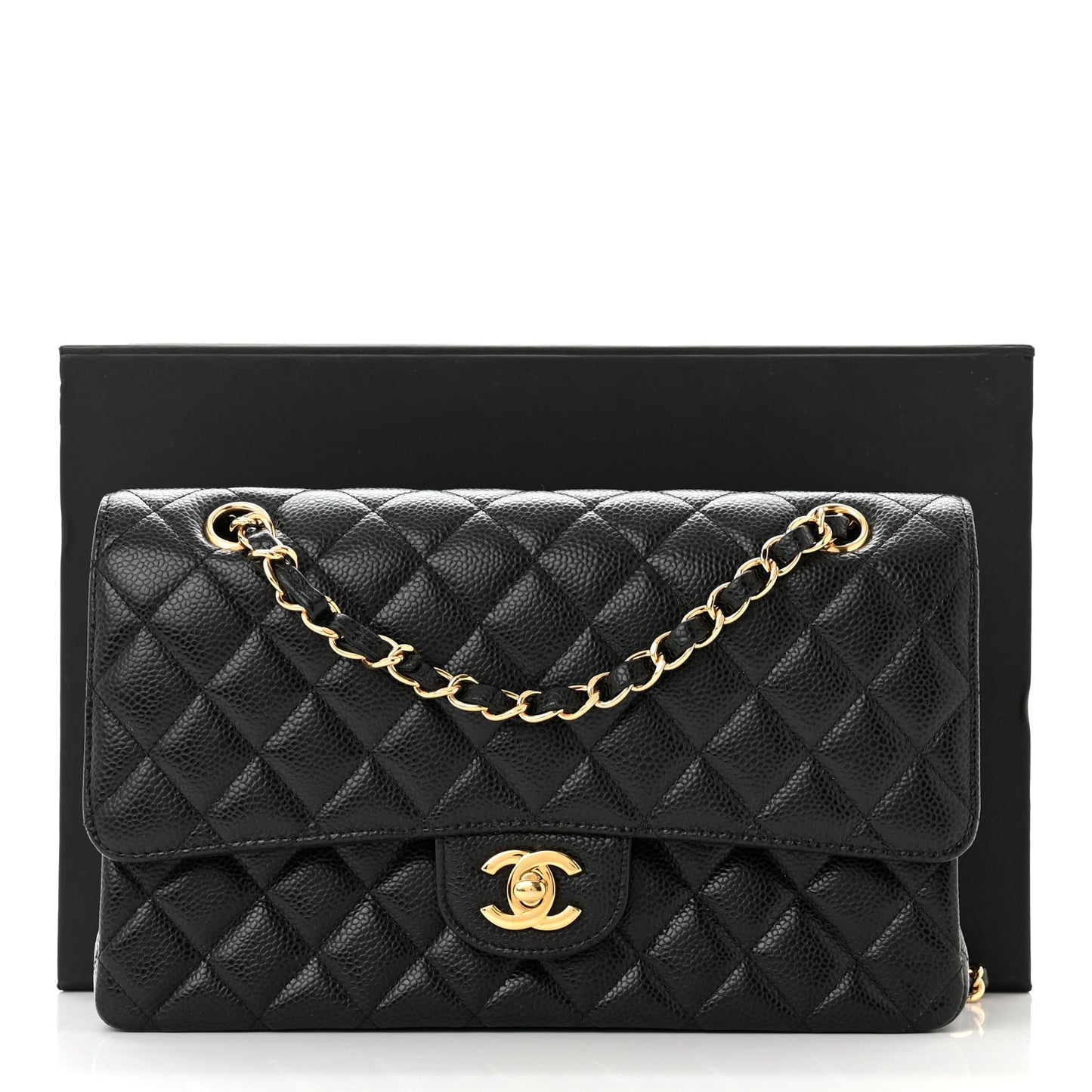 Caviar Quilted Medium Double Flap Black
