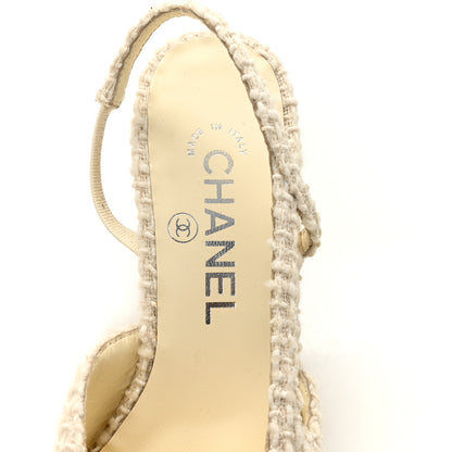 Chanel Tweed Cap Toe CC Slingback Pumps 36 Ivory Black 7 of 9