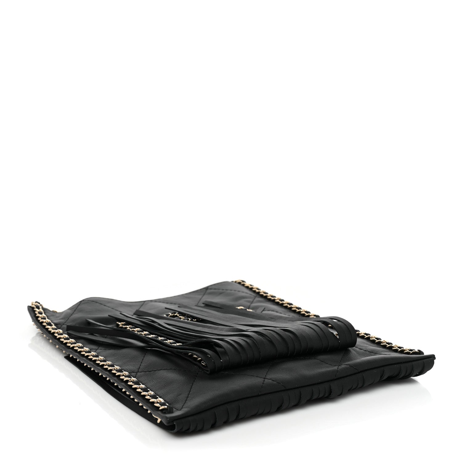 Chanel Calfskin Quilted Fringe Small Flat Tote Black 4 of 8