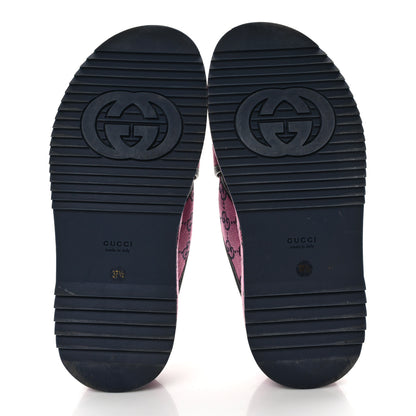 Gucci Monogram Multicolor Criss Cross Platform Slide Sandals 37.5 Pink Blue 5 of 8