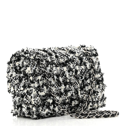 Chanel Crystal Tweed Quilted Medium Double Flap Black Ecru White 3 of 10