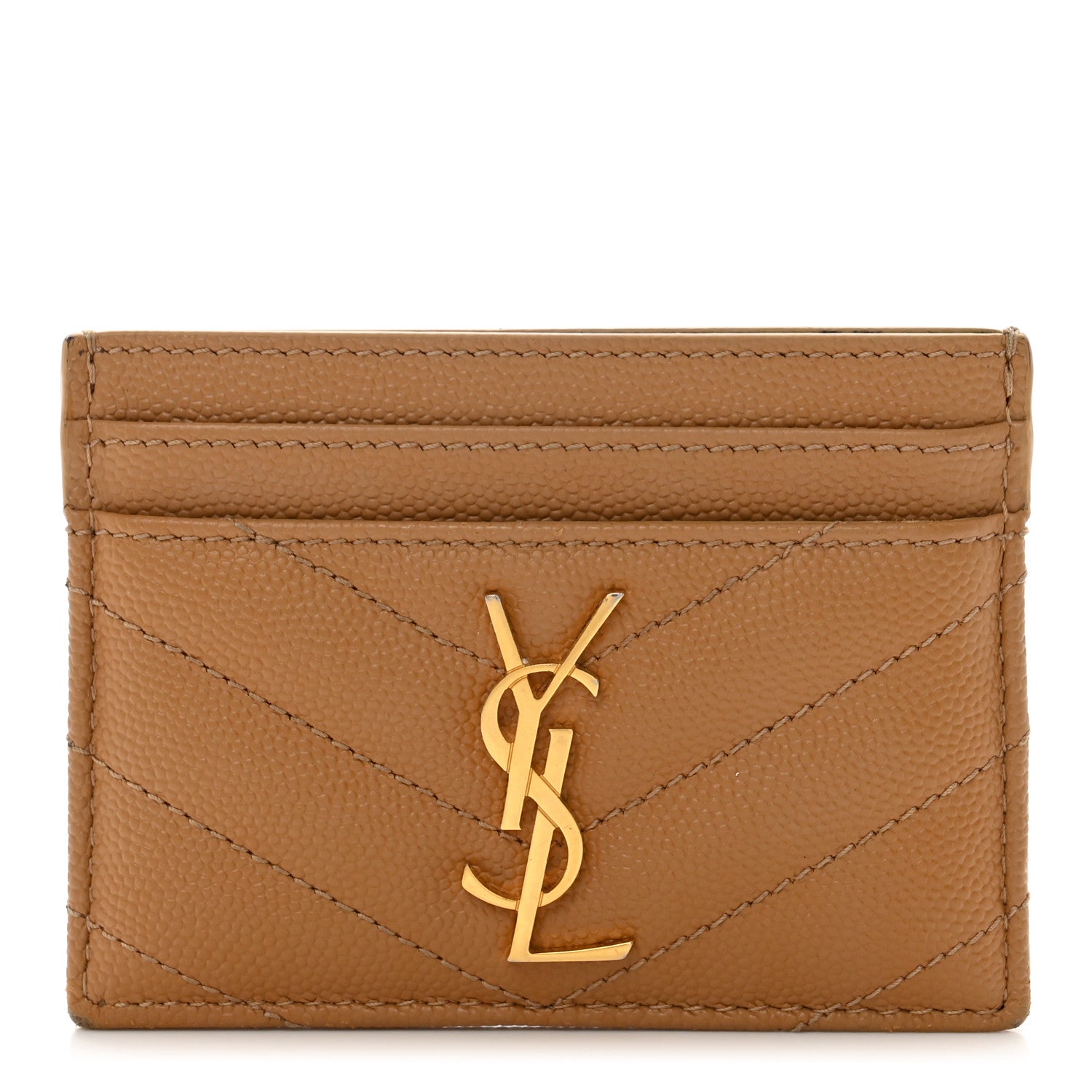 Saint Laurent Grain De Poudre Matelasse Chevron Monogram Credit Card Case Cork 1 of 8