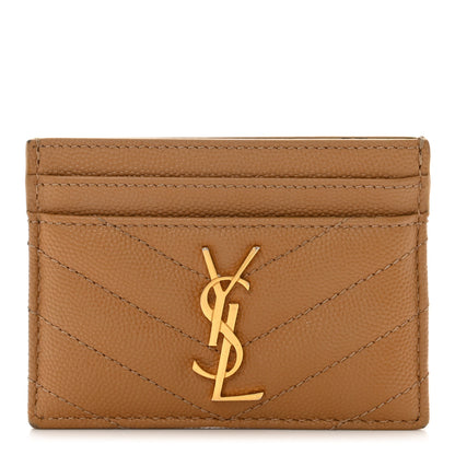 Saint Laurent Grain De Poudre Matelasse Chevron Monogram Credit Card Case Cork 1 of 8