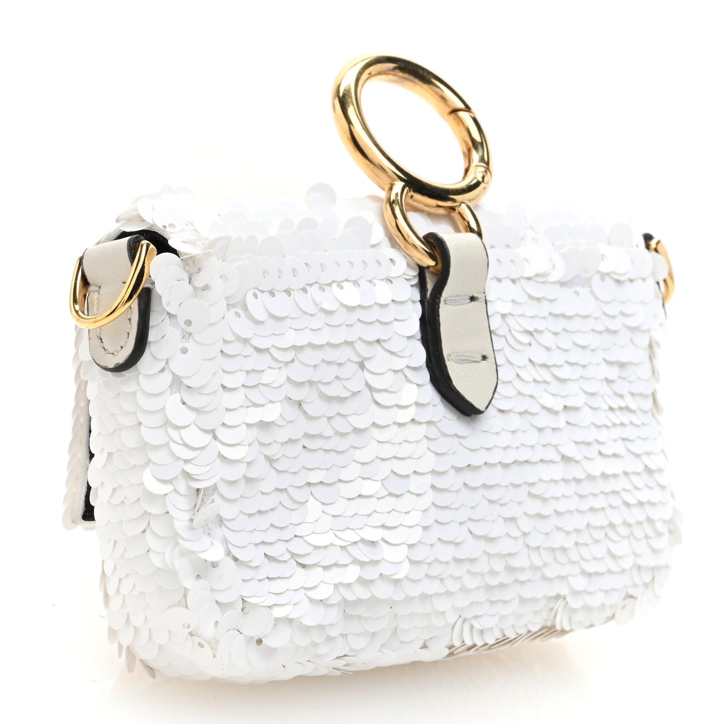 Sequin Paillettes Shiny Nappa Sex and the City Nano Maxi Buckle Baguette Charm White
