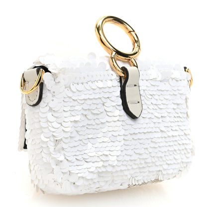 Fendi Sequin Paillettes Shiny Nappa Sex and the City Nano Maxi Buckle Baguette Charm White 3 of 7